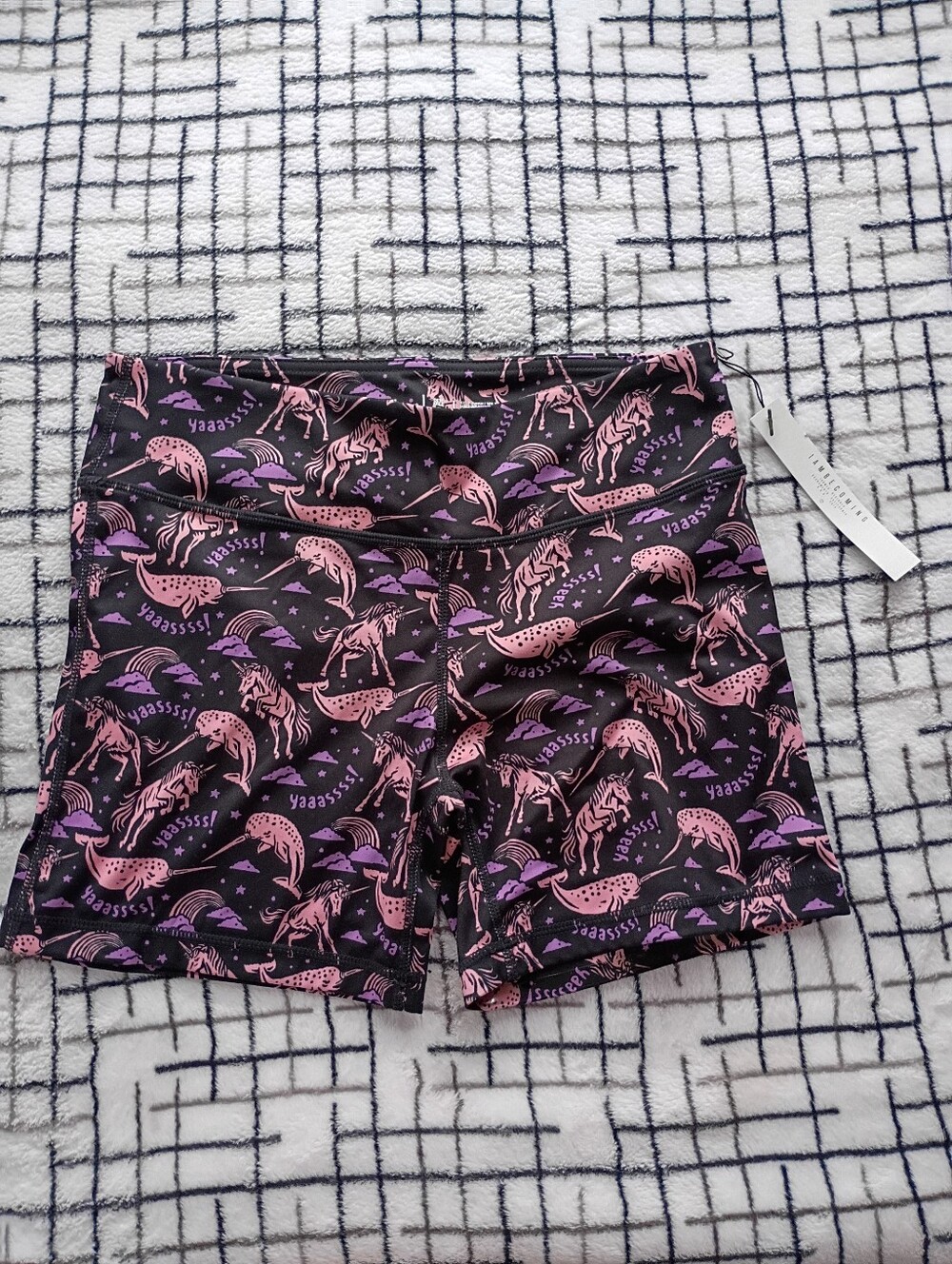 IAB MFG Size 10 Women's Black Shorts with Pink & Purple Unicorn Print